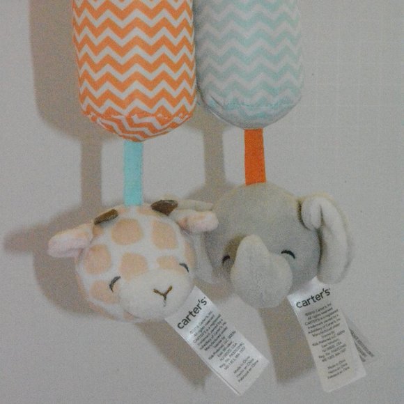 Carters Chime Plush Giraffe Elephant Rattle Toys - Picture 5 of 6
